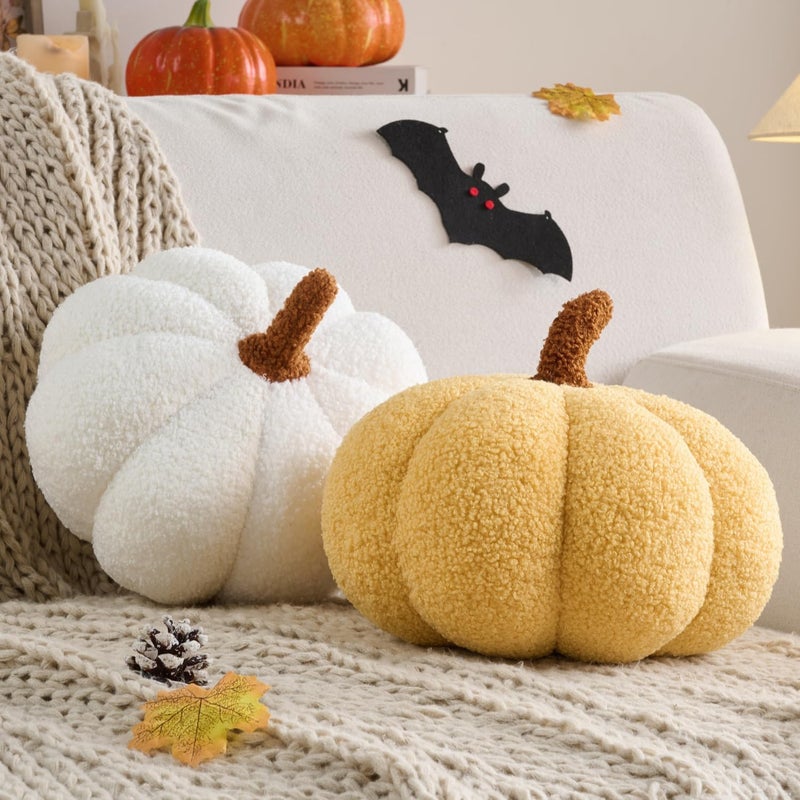 Vdoioe Pumpkin Pillow, 2 Pcs Thanksgiving Pumpkin Throw Pillow 11.8 x 6 Inch Fall Pillow Thanksgiving Cushion Pumpkin Shaped Throw for Halloween Pillow Bedroom Sofa Couch Fall Decor - Image 1